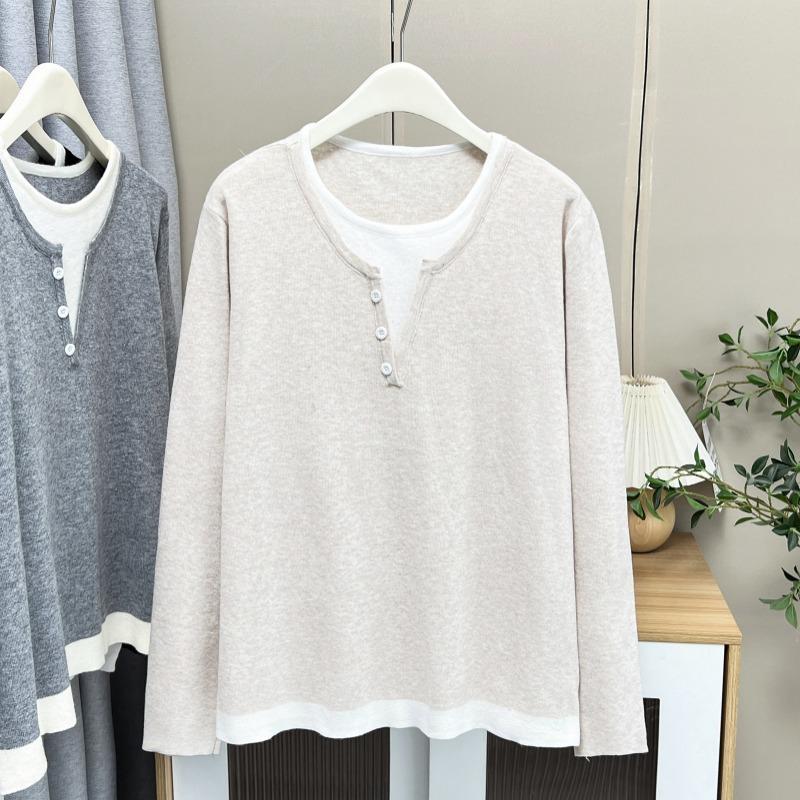 Fashion Versatile Fake Two Piece Knit Plus Size Long Sleeve Sweater For Women