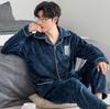 Men's Autumn/Winter Flannel Lapel Pajamas - New Arrival, Plus Velvet, Thickened Coral Fleece Homewear