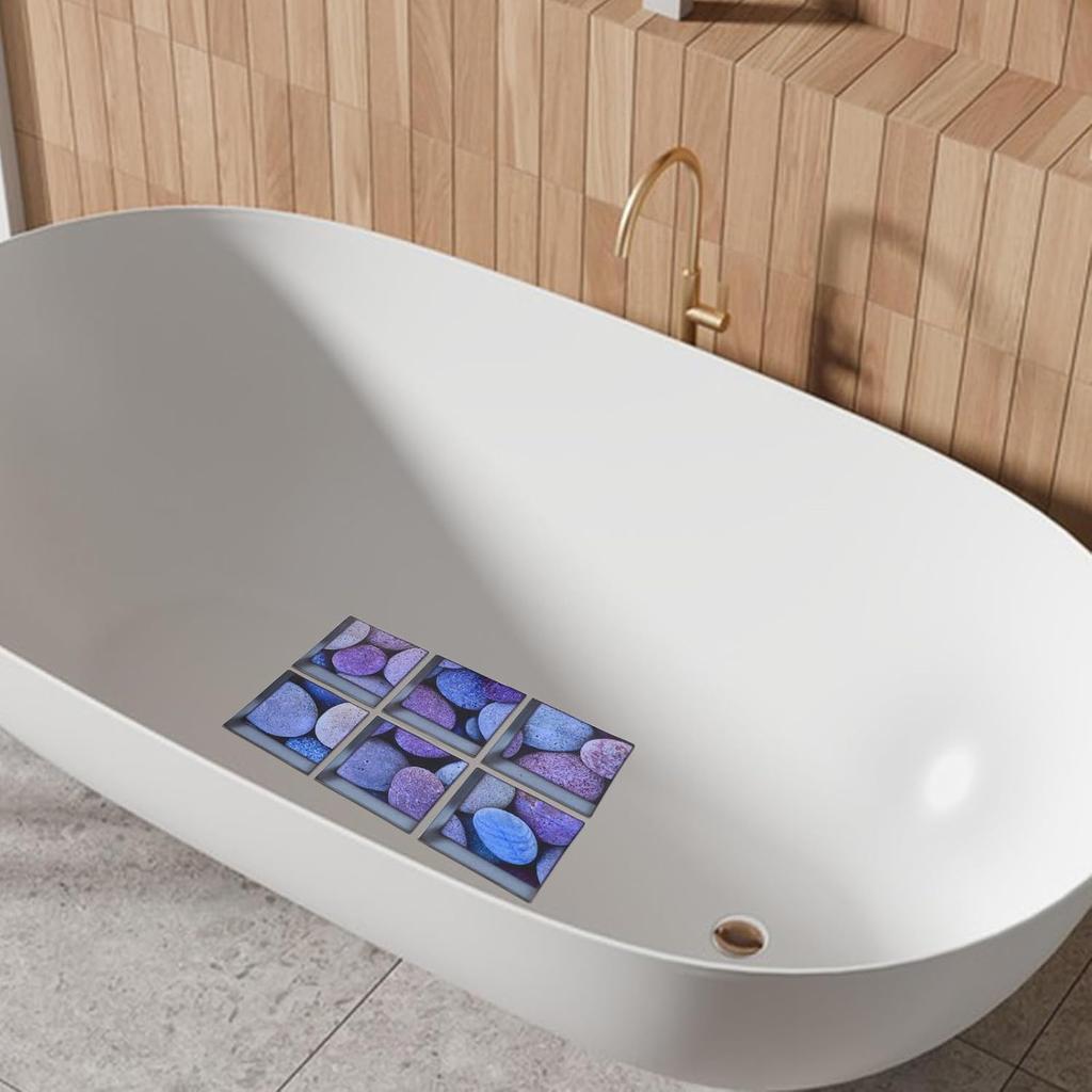 ULTNICE 6pcs 3D Bathtub Stickers Anti Slip Safety Shower Stickers Waterproof Removable PVC Decals Rock Pattern Bathtub Decals for Bathroom Toilet and