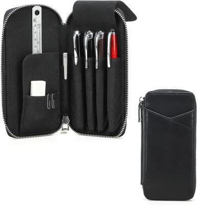 Dom Teporna Handgefertigtes Retro-Leder-Federmäppchen, Crazy Horse Leder, Platz für 4 Stifte, Kaffeefarbe, Stilvolles Schreibwarenetui für Schüler und Geschäftsleute (