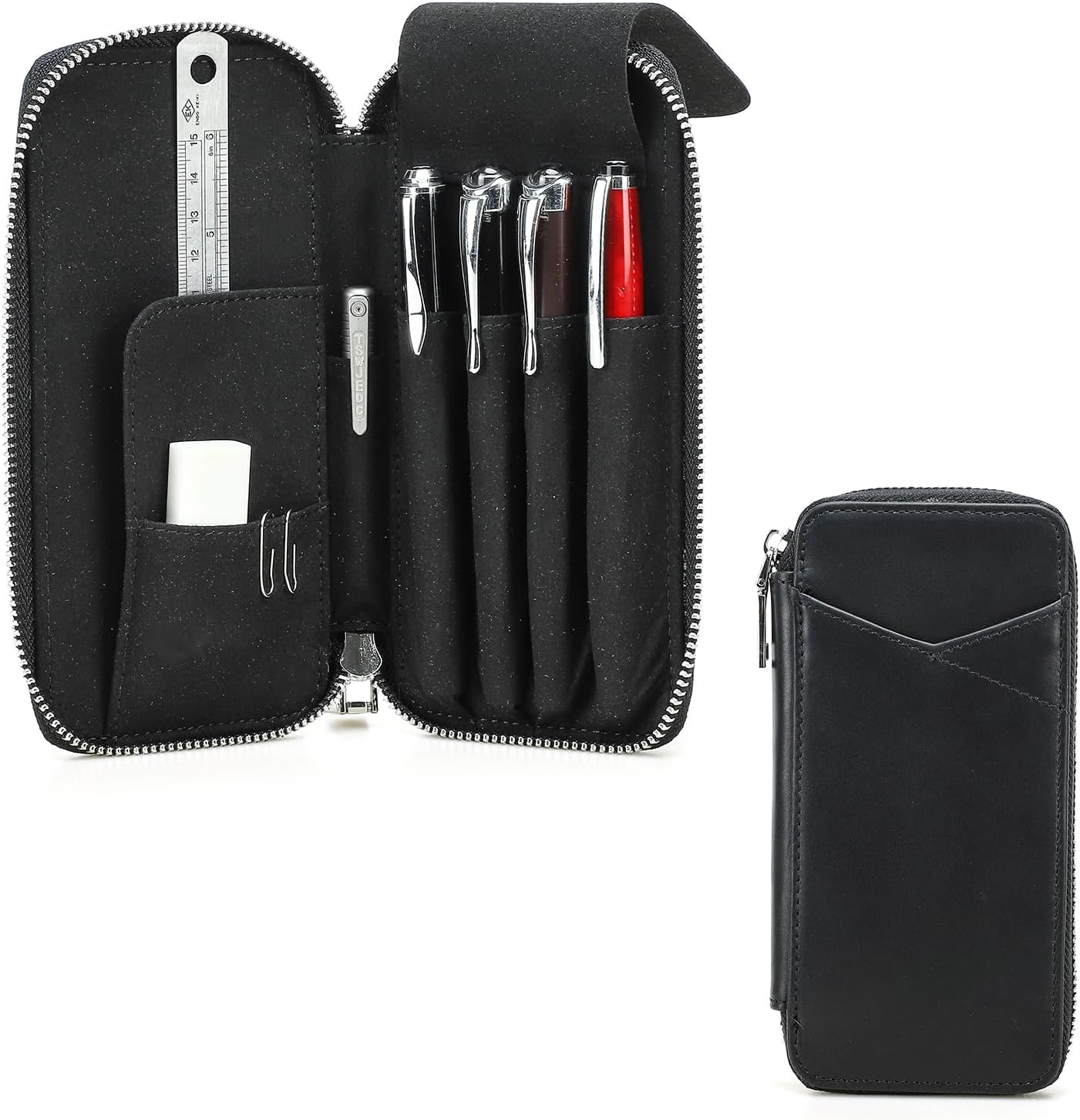 

Dom Teporna Handcrafted Retro Leather Pen Case, Crazy Horse Leather, Holds 4 Pens, Coffee Color, Stylish Stationery Case for Students and Businesses (
