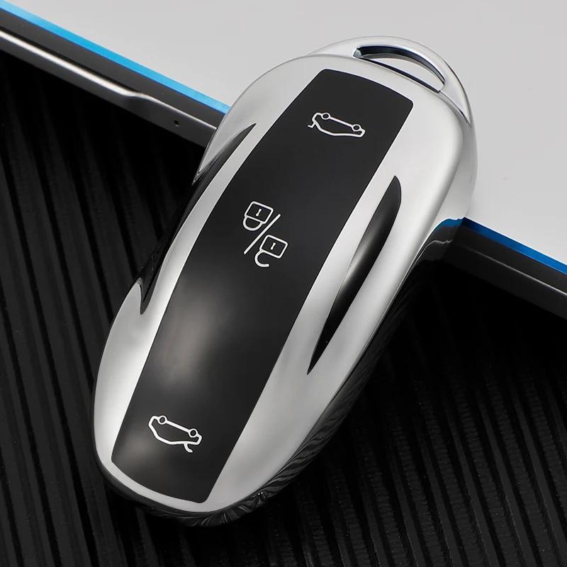TPU Smart Car Key Cover Fodral Fob för Tesla Model S Model 3 Model Y Key Shell Väska Hållare Tillbehör Skydd