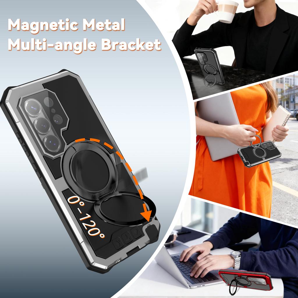 Rotating RingSupport Metal Case For Samsung S26 Ultra Shockproof Dropproof Military Magnetic Screen Lens Aluminum Cover