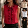 Women's Sleeveless Ruffle Trim Blouse with Bow Tie Detail Multi Colors