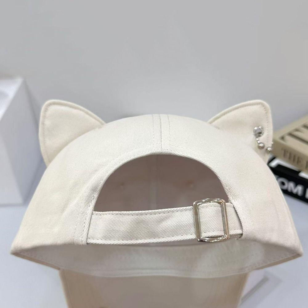 Cute Sweet 3D Cat Ears Baseball Cap Sun Protection Adjustable Baseball Hats Hard Top Visor Peaked Cap Spring and Summer