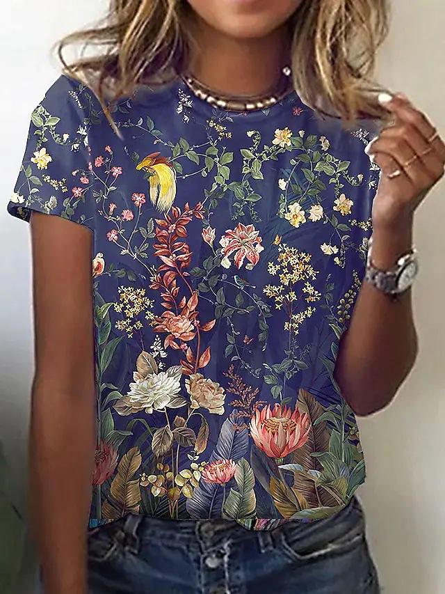 European and American Women's Clothing Hot Item Creative Color Flower 3D Printed T-shirt for Women 3222 KTB