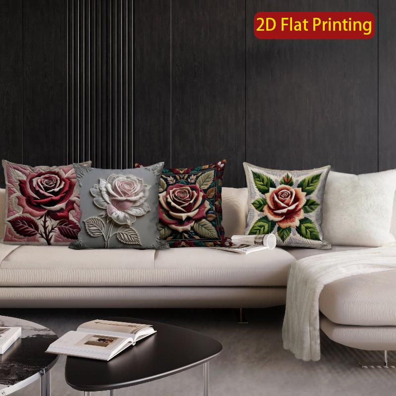2D Vintage Rose Floral Throw Pillow Covers Pattern Cushion Cover Suitable For Sofa Bedroom Car Pillow Cover