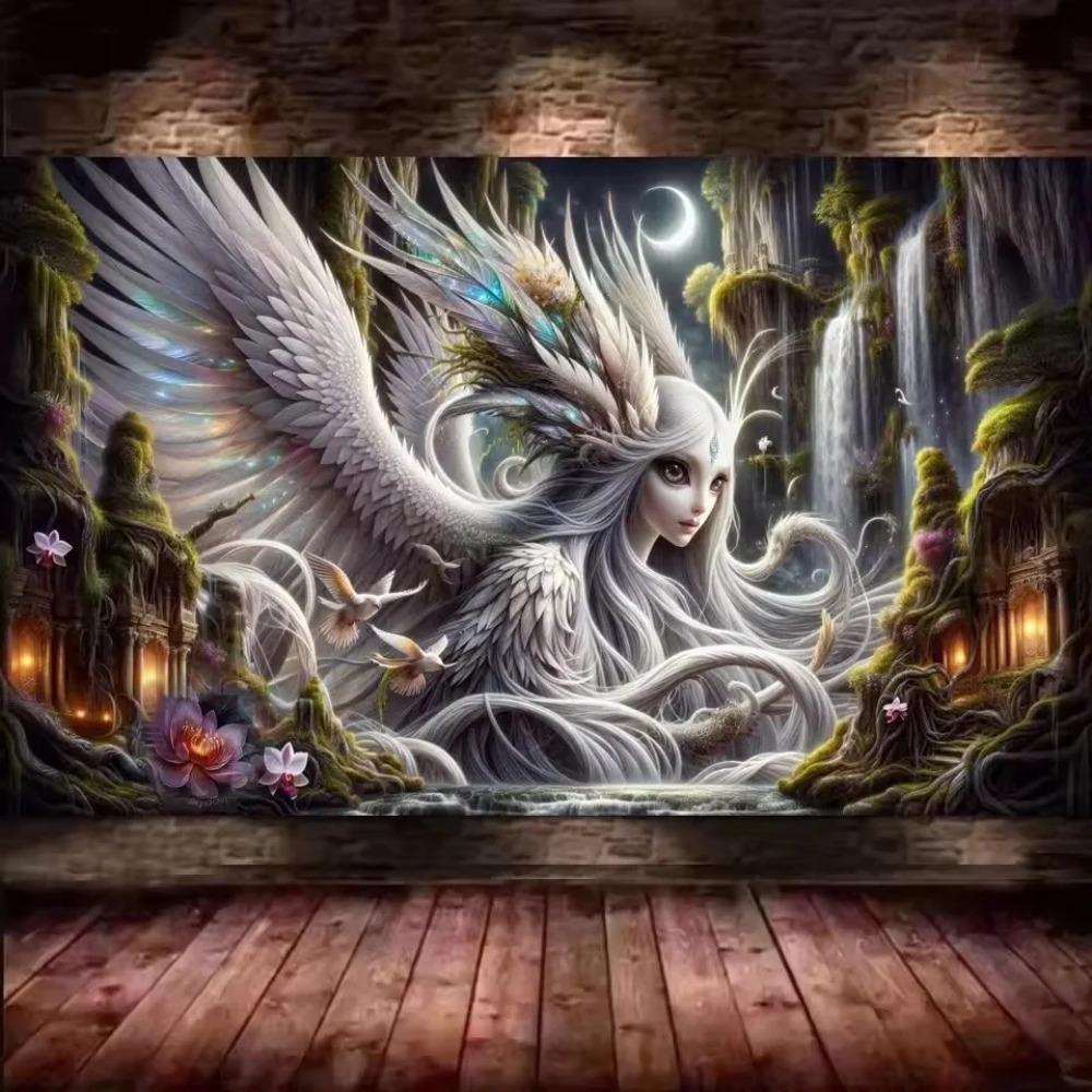 Purple Black Dragon Woman DIY Vibrant Colorful Orchid Flower 5D Full Diamond Painting Cross Stitch Kits Mosaic Embroidery