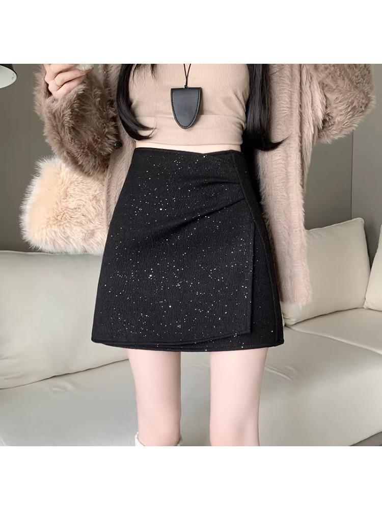 Sequin Tweed High-Waisted Irregular A-Line Slimming Skirt - Autumn/Winter 2025 Collection