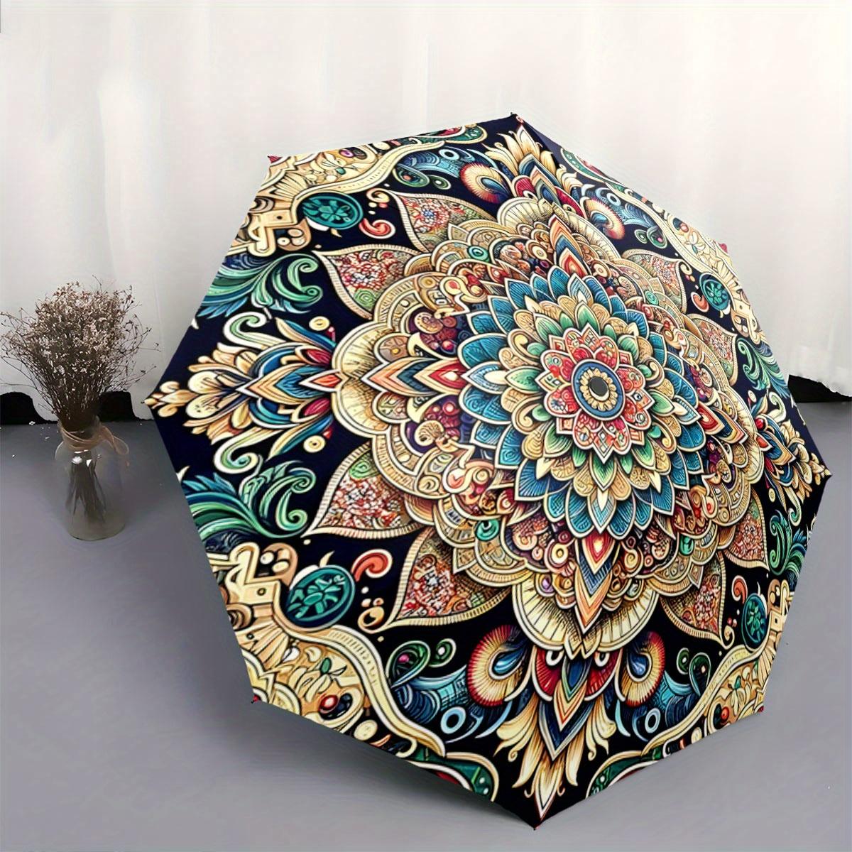 

Automatic Folding Umbrella Colorful mandala design. Portable collapsible design, casual outdoor accessory, for all seasons, Ch Iron&8K
