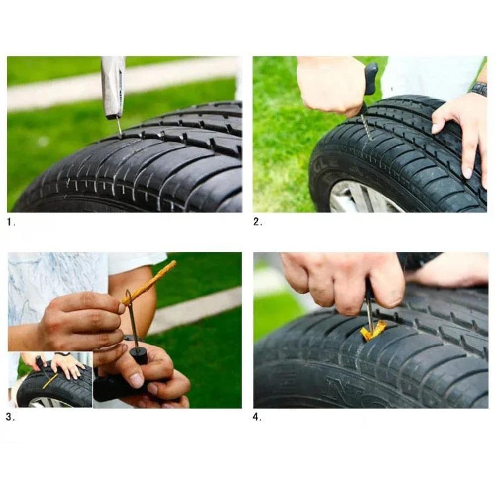 Car Tire Repair Tool Set with Glue and Rubber Stripes Tools for Car and Motorcycle Tubeless Tyre Puncture - Quick Repairing Kit