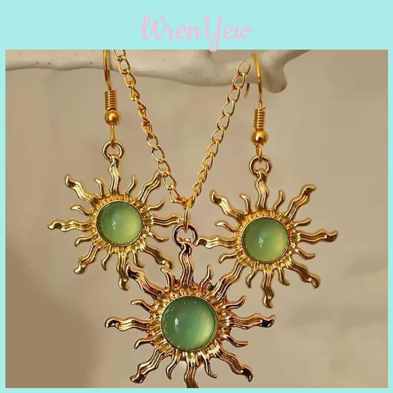 Bohemian Style Sun Necklace Earring Set For Women With Alloy Geometric Design For Summer Travel
