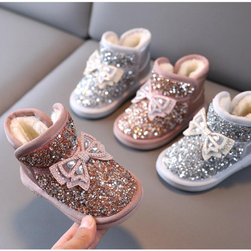 Winter Girls' Boots Fashion Bow Tie Girl Shoe Comfort Versatile Child Shoes Anti Slip Cute Snow Boot Warm Thick Ankle Boots