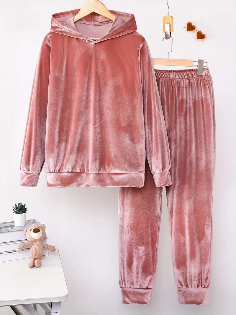 2025 Autumn/Winter Cross-border Europe, America, and Amazon New Korean Velvet Homewear Hooded Sweatshirt and Long Pants Two-Piece Set S розовый