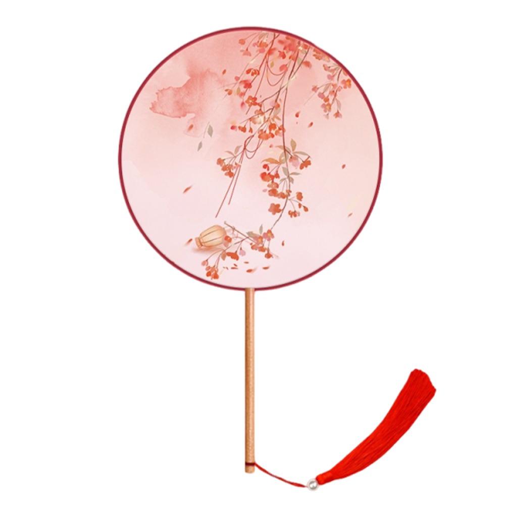 Half Transparent Round Hand Fan Long Handle Silk Fan Hanfu Embroidered Fan  Dance Performance