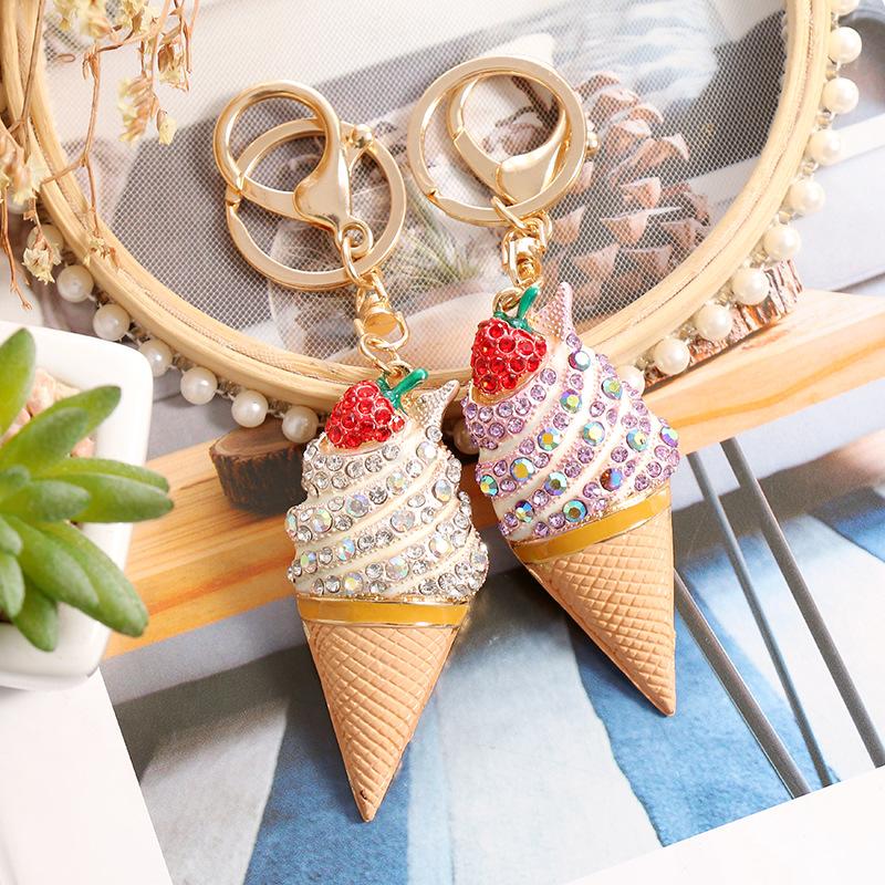 1PC Creative Ice Cream Keychain Fruit Strawberry Car Keychain Female Cute Bag Pendant Decoration Festival Party Souvenir