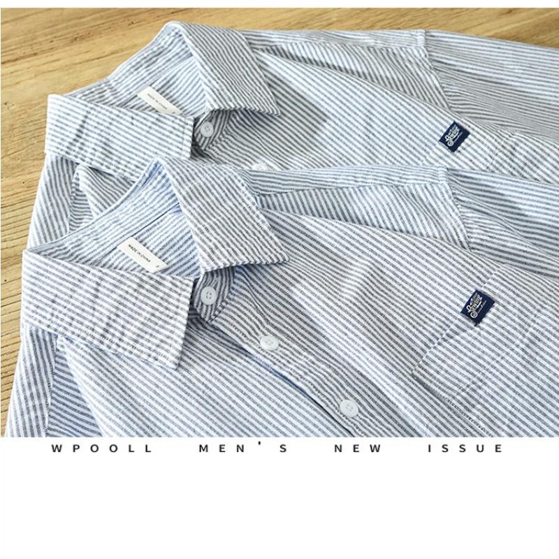 Japanese Style Stripes Long Sleeve Shirts for Men Spring and Summer 100 Cotton Men's Casual Shirt