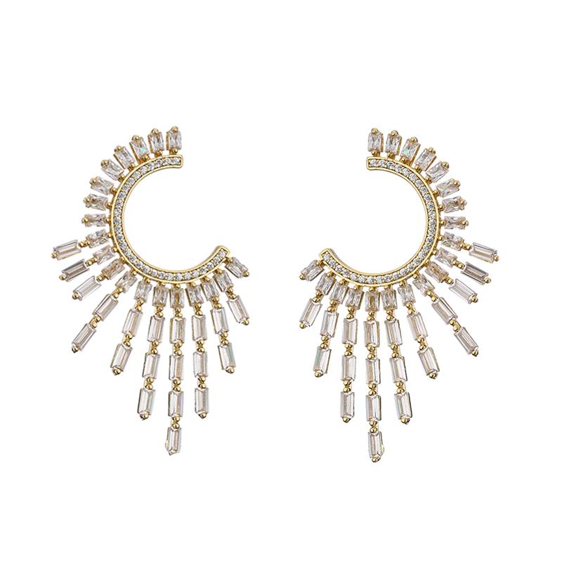 HECHENG ,1 pair,Big Round Ear Stud,Fashin Crystal Long Eaiing For Women Wedding ,Gold Color Luxurious