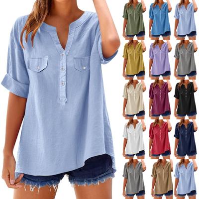 Tricou de vară cu mânecă scurtă și guler în V pentru femei, stil casual, stil la modă, lejer