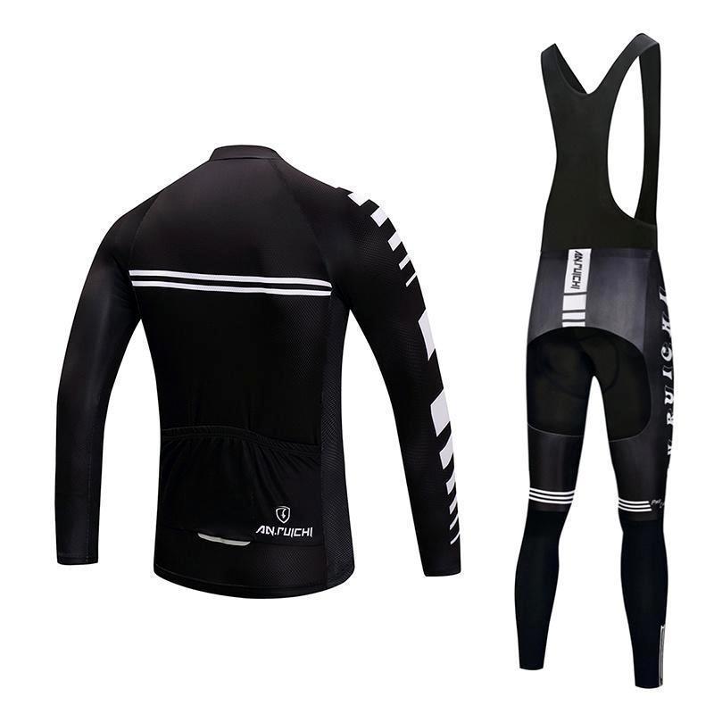 Jezdecké dresy Cyklistické oblečení Set Muži Dlouhý rukáv Černý bryndák Kalhoty Oblečení na kolo