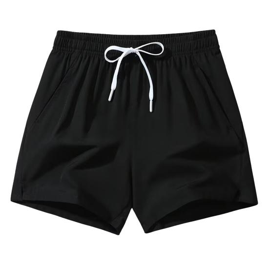 

Мужские летние шорты Эластичная талия Регулируемый шнурок Спортивные шорты с карманами Однотонные Широкие 2XL чёрный
