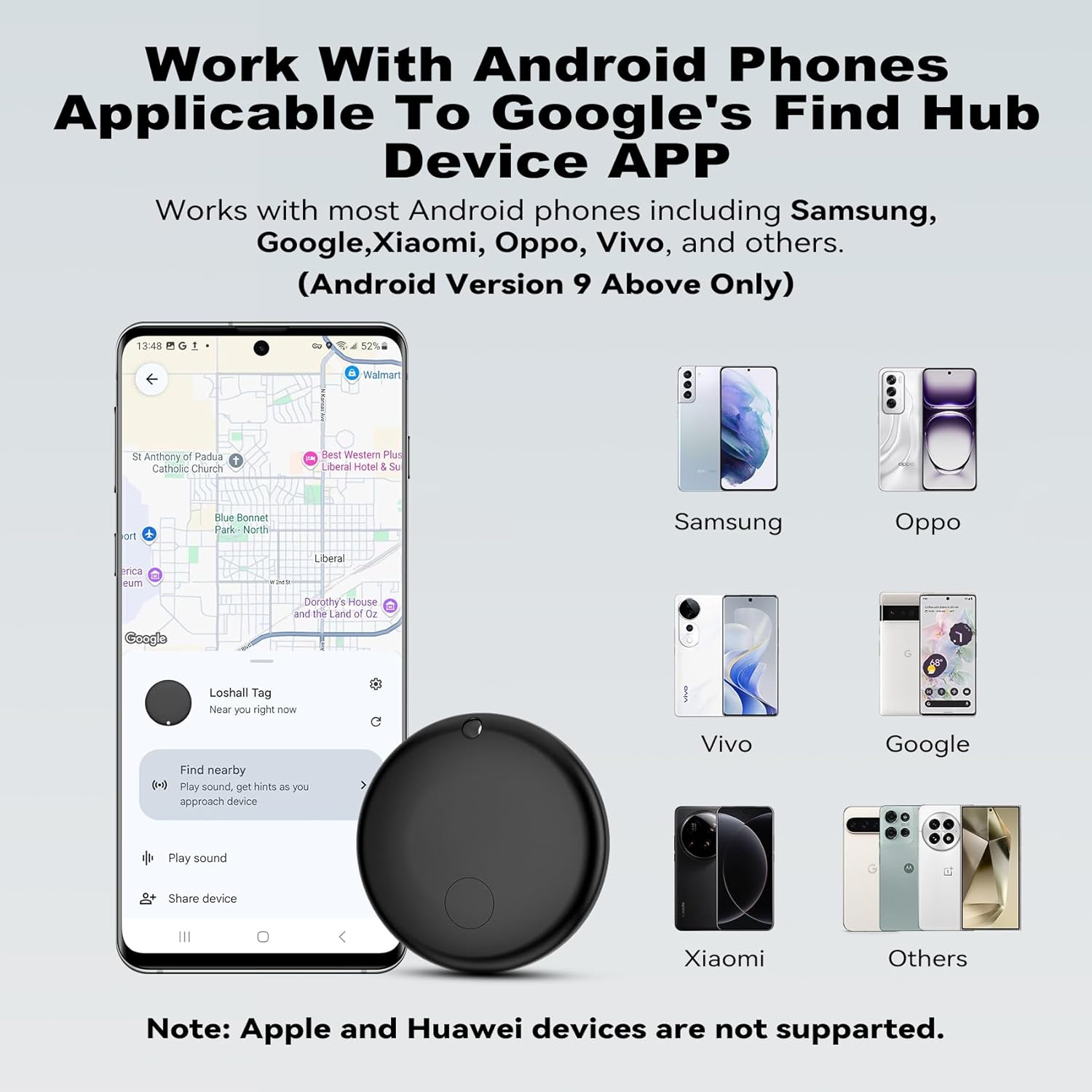 Smart Air Tag Tracker for Android, Google Android Tag Tracker Work with Google Find My Device (Find Hub), Key Finder/Luggage Tracker/Item Locator, 1