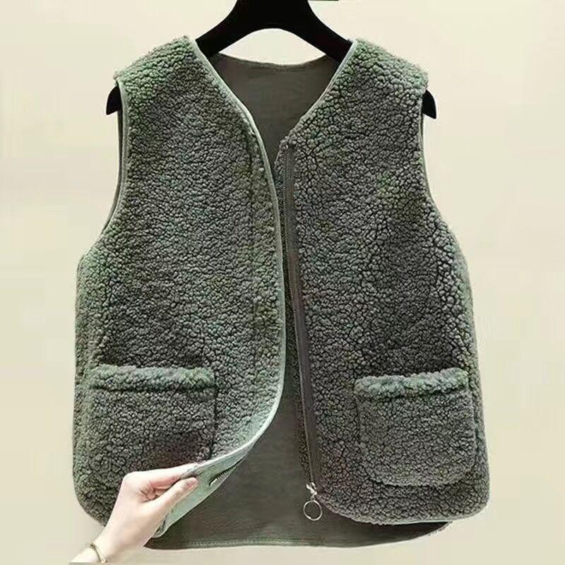 Fashion V Neck Sleeveless Loose Women Tank Tops Elegant Casual Zipper Cardigans Vest Plus Size New Autumn Winter Solid Color Pockets Clothing