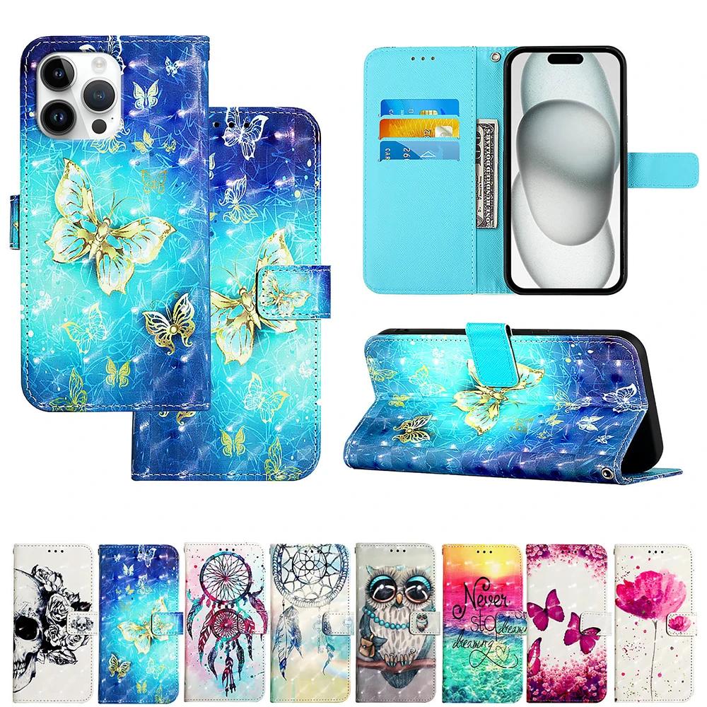 Cute Painted Leather Flip Case on For Samsung Galaxy M13 M12 A12 A13 A22 A22S A32 A52 A52S A72 A73 Wallet Stand Book Cover Strap