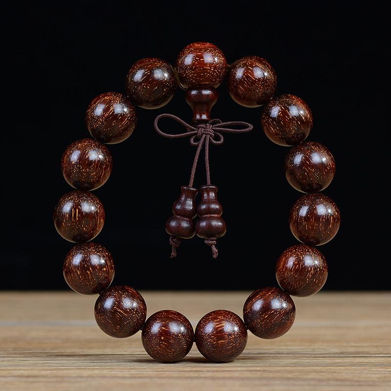 Zambia Blood Sandalwood Beads Bracelet: High-Density Small-Leaf Red Sandalwood with Gold Star Design, Prayer Beads.