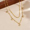 Gold Layered Chain Necklace with Crystal Drop Charms for Women