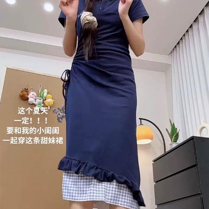 French yellow fake two-piece neck sling dress children s summer new dopamine hip skirt S
