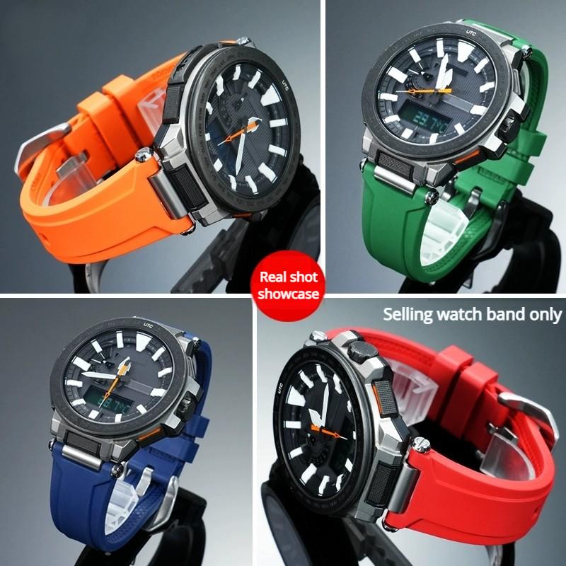 Soft FKM strap For Casio PROTREK series PRX-8000T/YT PRX-8001YT watch band Men fluororubber bracelet wristband watch Accessories