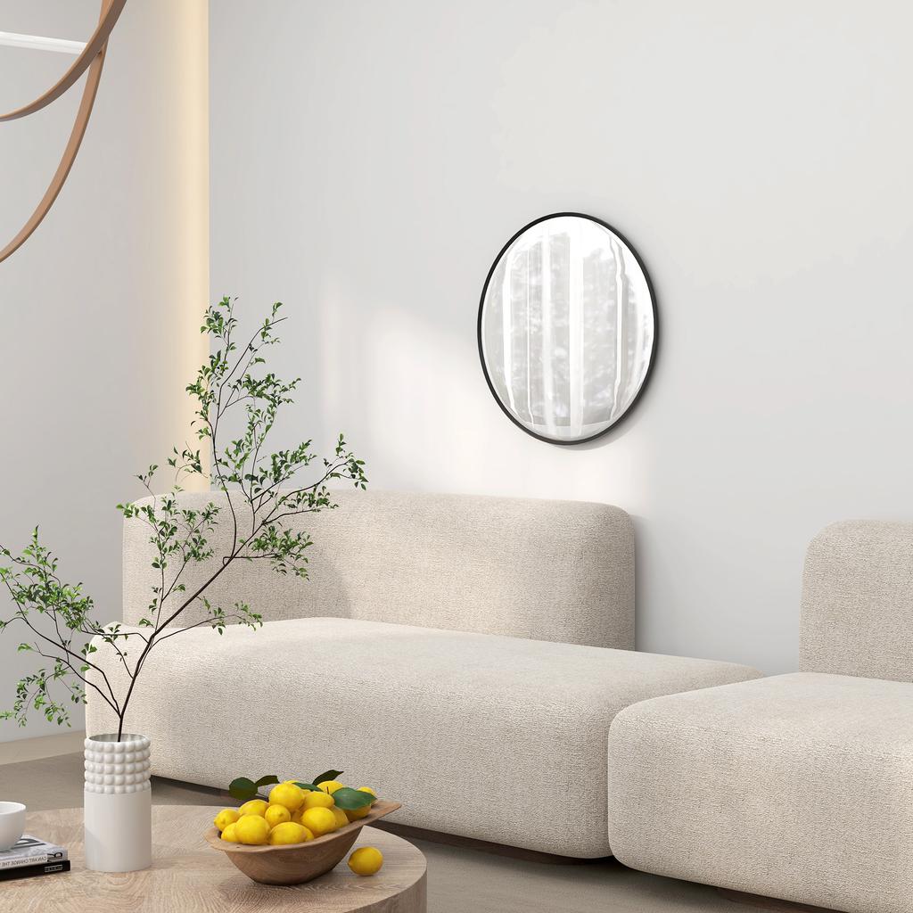 61cm Decorative Wall Mirror for Bedroom Living Room, Modern Round Bathroom Mirror for Home Decor, Black