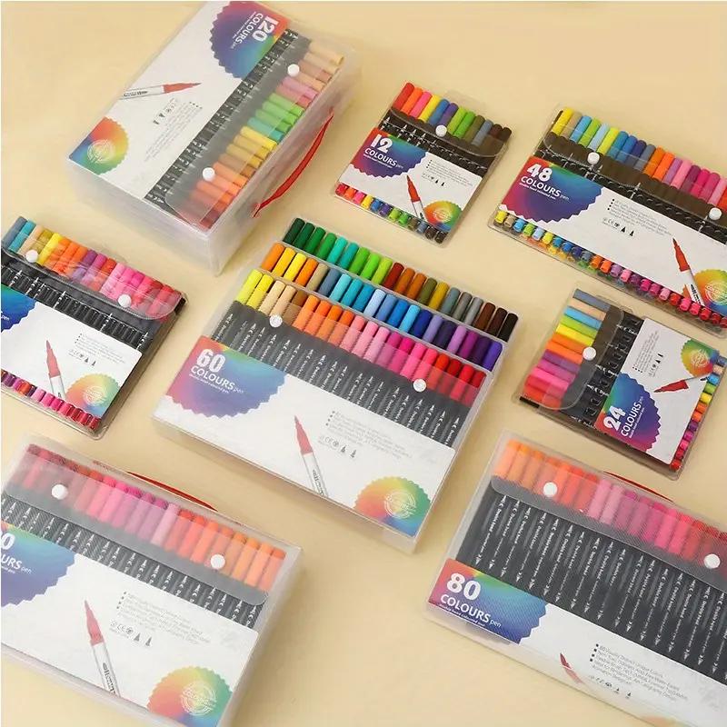 12/24/36/48/120pcs Double Ended Art Marker Pens Set, Suitable for Artist Fine & Brush Coloring Markers, Random Colors