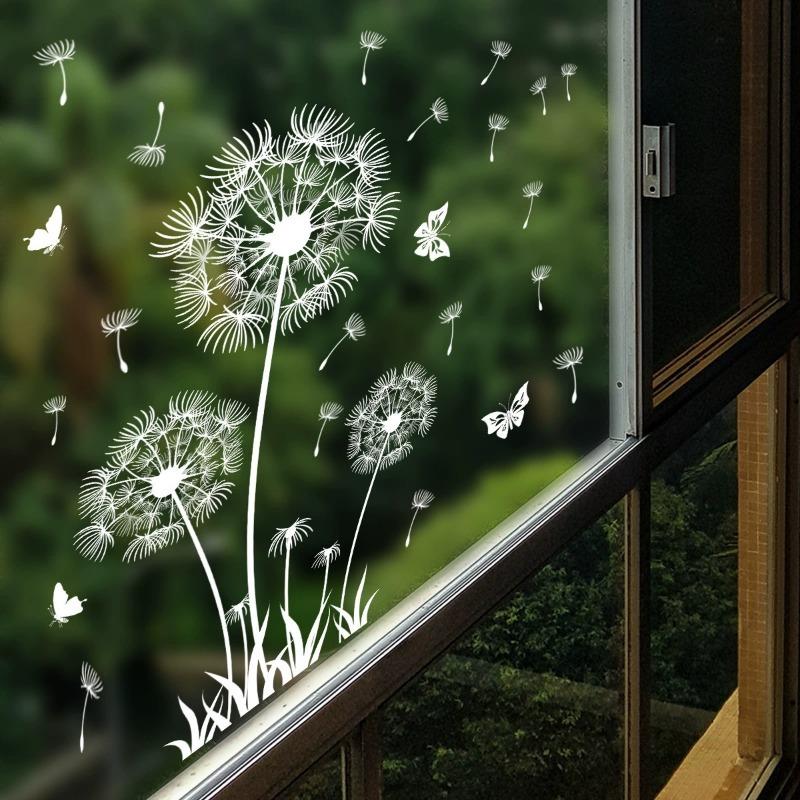 White Dandelion Butterfly Wall Sticker Electrostatic Glass Sticker Double-sided Visible Decorative Hollow Wall Sticker Windows