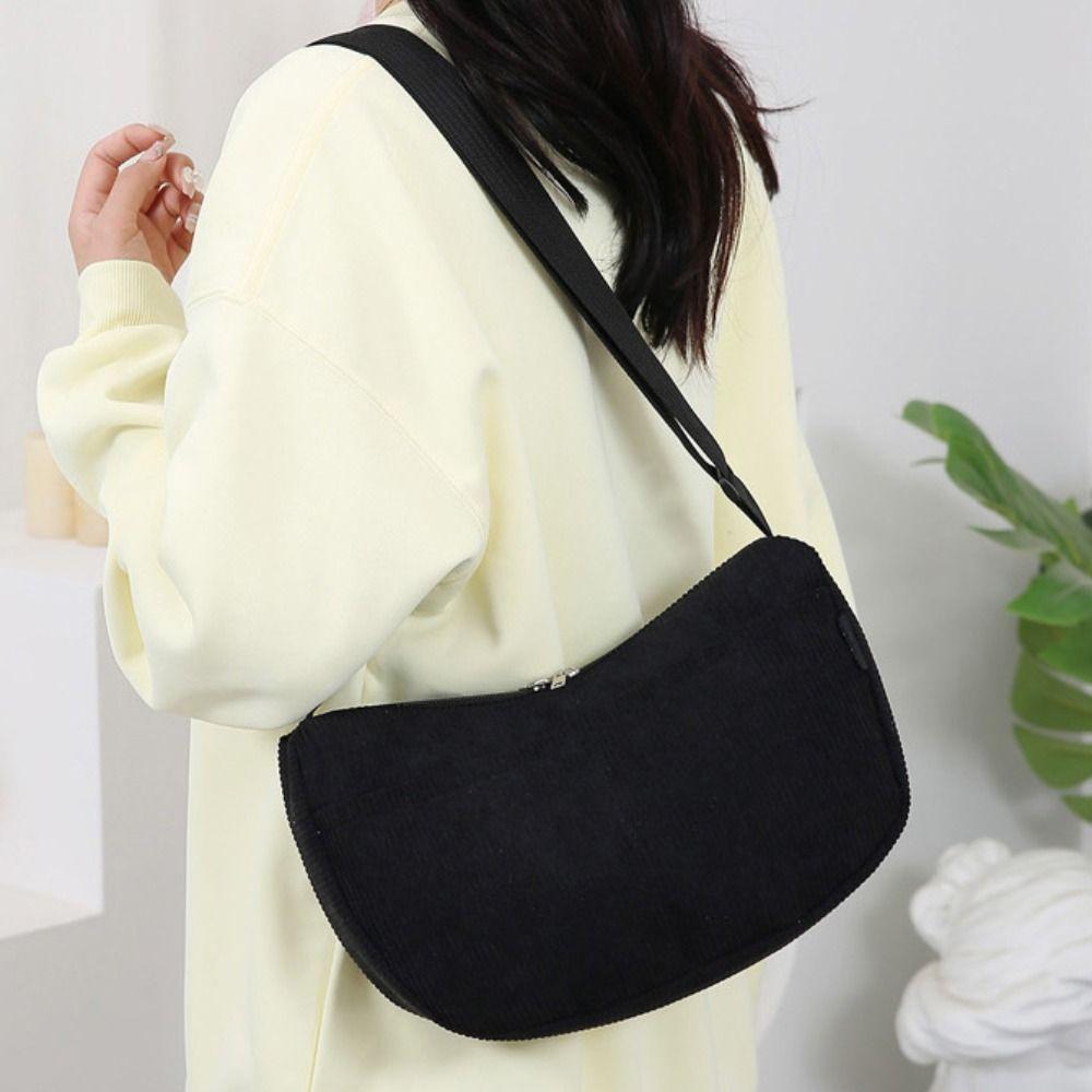 Korean Style Corduroy Shoulder Bag Cotton Cloth Canvas Handbag Solid Color Shoulder Bag  All-match