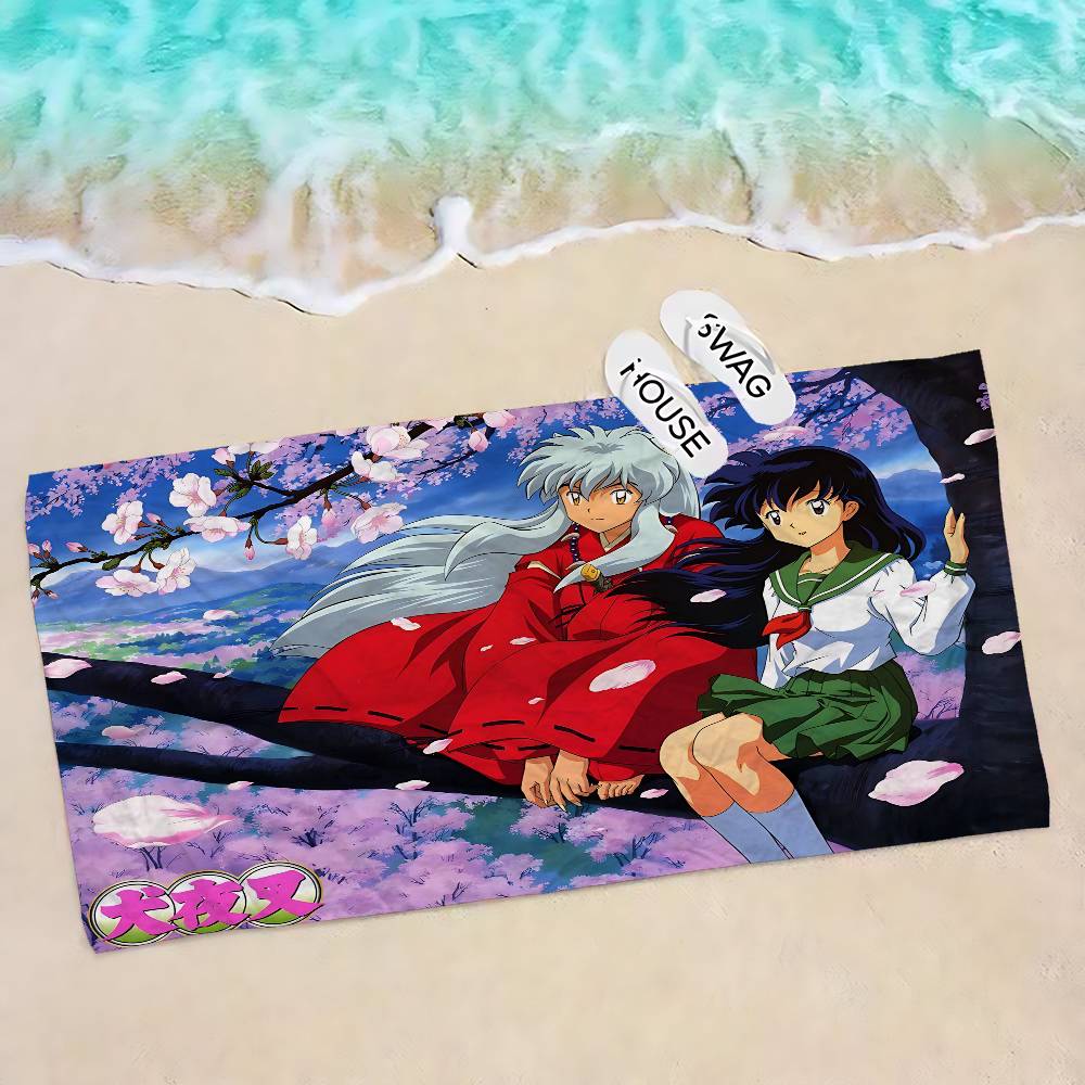 Asciugamano da Spiaggia Anime Inuyasha Asciugamani da Bagno Colorati per Ragazza Microfibra Asciugatura Rapida Senza Sabbia Spiaggia Yoga Spa Palestra Piscina