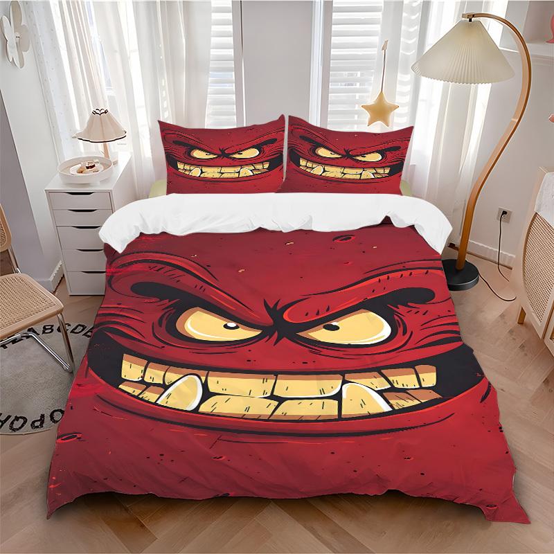 

3pcs bedding set Angry Expression Includes 1 Comforter + 2 Pillowcases, Without Pillow Inserts, Soft Comfortable, Lightweight Breathable151 135x200cm