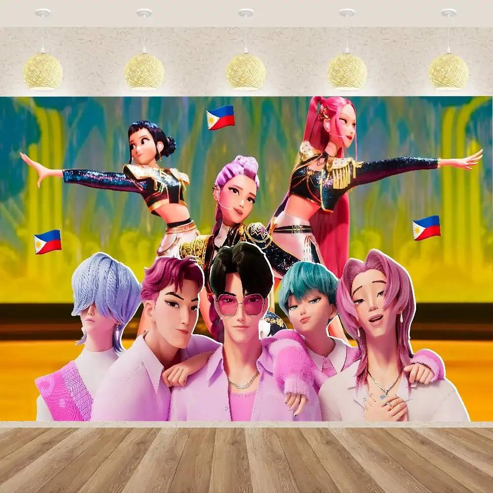 

K-Pop Мисливці на демонів Стиль аніме Гобелен Декорація для дому спальні День народження Святкова тканина для фону 100x75cm