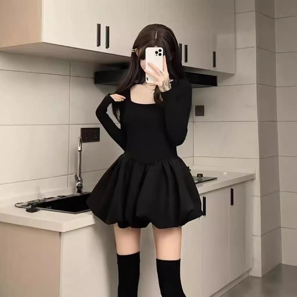 

Rich family daughter high-end flower bud dress women s autumn small black dress birthday small gift dress princess fluffy short skirt S чёрный