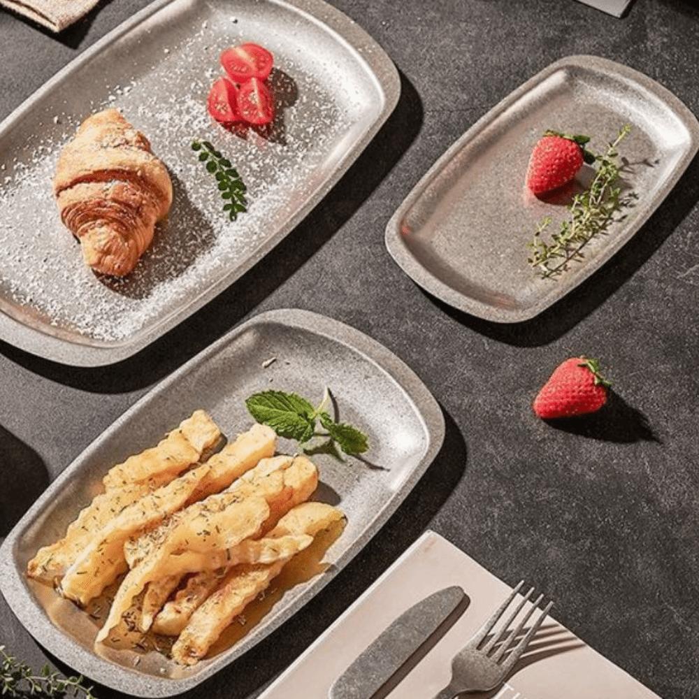 Retro Style Dinner Plate Stainless Steel Serving Tray Dessert Snack Plate  Picnic Camping