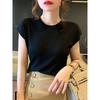 New ice silk knitted sweater women's summer thin shoulder sleeves loose and thin round neck short-sleeved bottoming top