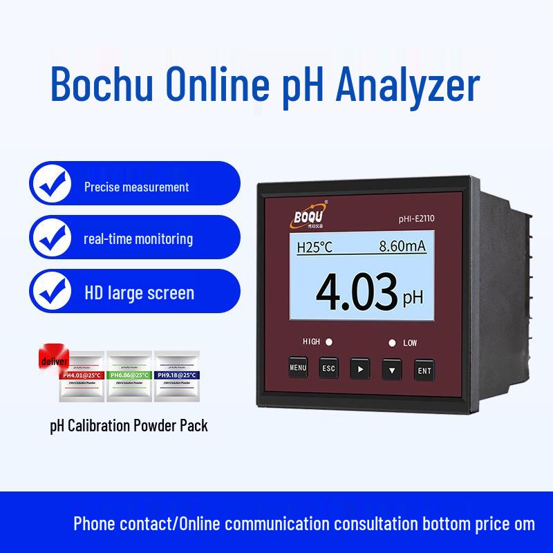 Bochu Instruments E2110 Industrial pH Meter - Water Quality Online Monitor with Display