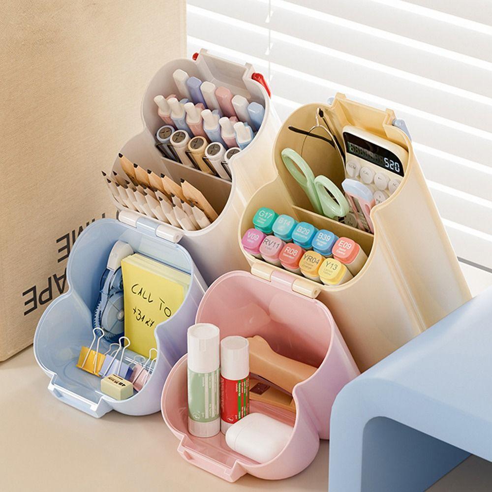 Compact Creative Desktop Slanting Organizer Cartoon Simple Slanted Pen Holder Solid Color Sturdy Pencil Case School Use