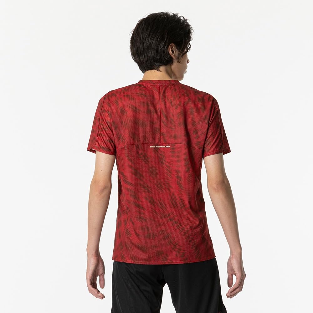Mizuno Dry Aeroflow Short Sleeve Training Highly Breathable and Salsa Size M Men's T-Shirt, Material, Sweat-Wicking Quick-Drying, Red, (32MAB020)