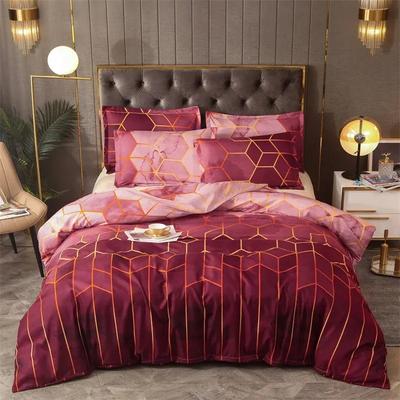 Set Copripiumino e 2 Federe con Motivo Geometrico Marmorizzato Rosso Vino, Set Biancheria da Letto Soffice e Morbido 3 Pezzi con Cerniera, Set Biancheria da Letto di Lusso