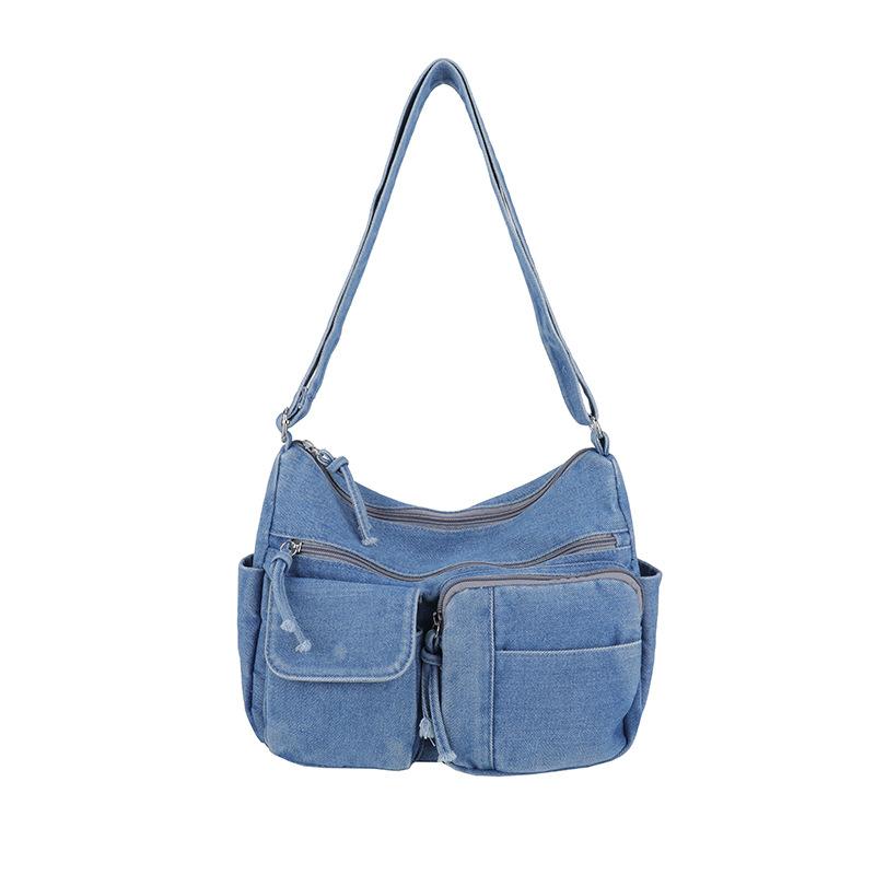 Multi-Pocke Crossbody Bag Denim Commuter Tote Bag Women Large Capacity Messenger Bag