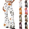 Women's Halloween Print Flared Yoga Pants High Waist Stretch Casual Fitness Leggings with Pumpkin and Spiderweb Design