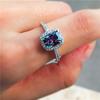 Fashion Mystic Fire Crystal Stone Rings For Women CopperColor Square Blue Pink Zircon Wedding Engagement Ring Boho Jewelry