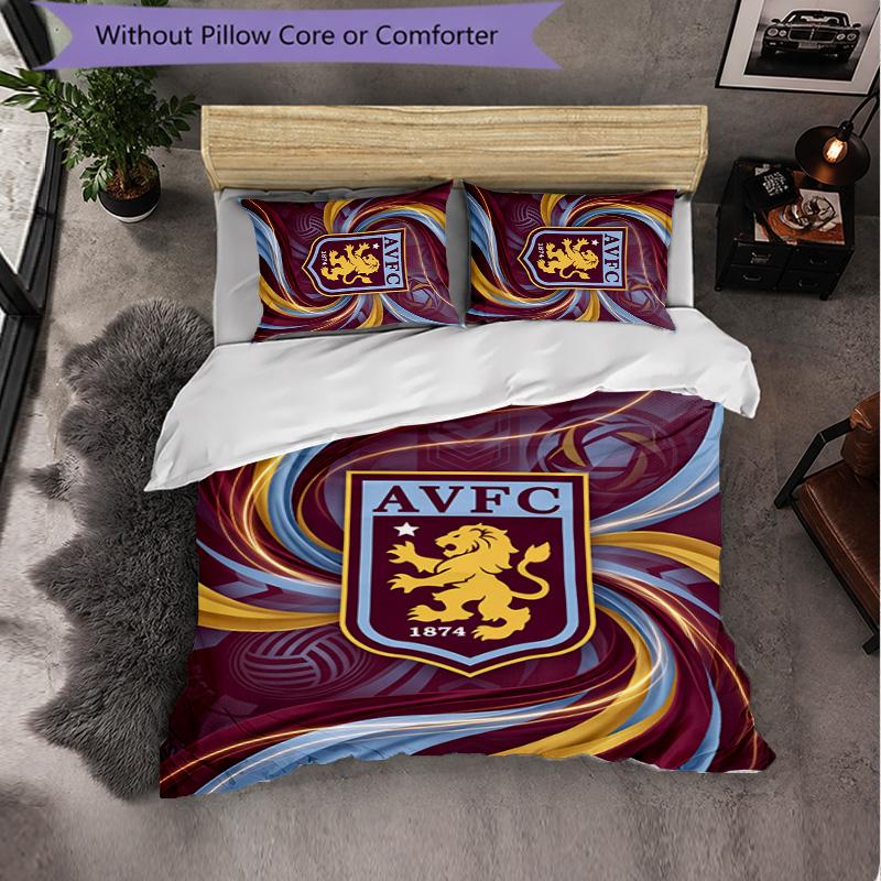 Set Biancheria da Letto Aston Villa Football 3 Pezzi Morbido Set Copripiumino con Federe Set Decorazione Camera da Letto per la Casa